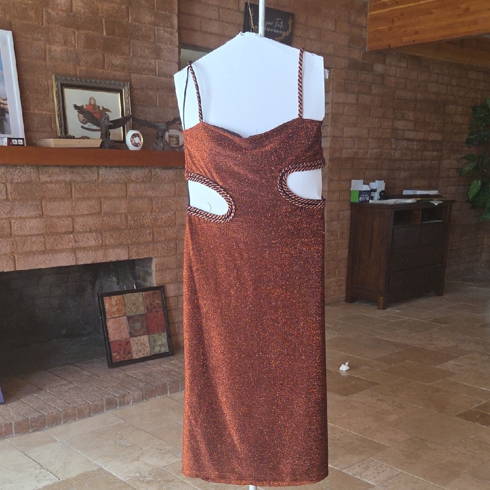 Johanna Ortiz Shimmering Copper Backless Dress